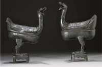 Late Ming dynasty A pair of bronze censer modelled as ducks